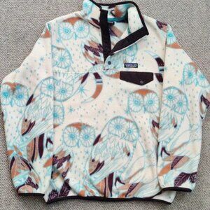 Patagonia Snap-T Synchilla fleece pullover sweater in Moon Owl print, Medium